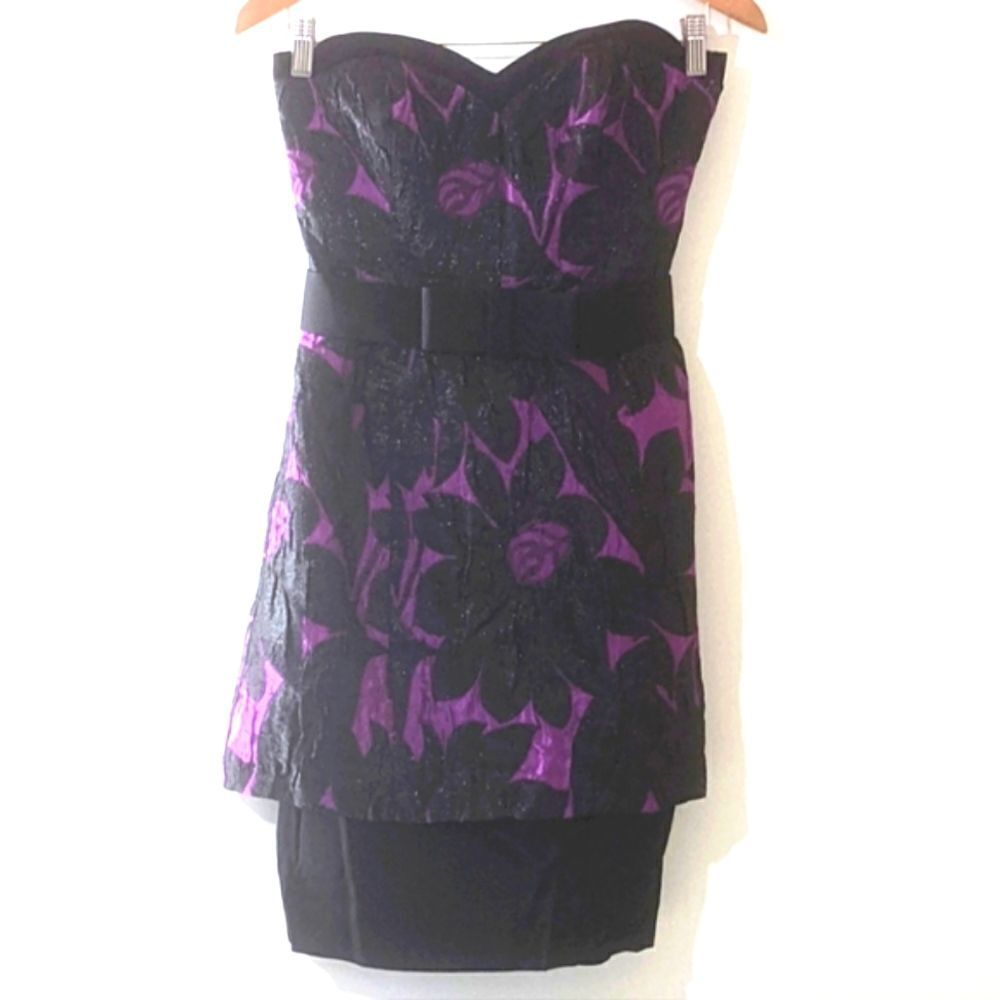 NWT Trina Turk Black and Purple Strapless Mini Dress Y2K Style Size 2